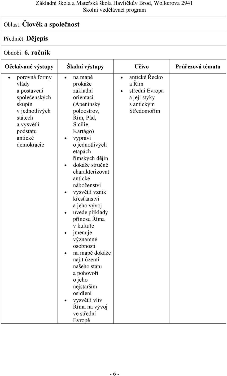 orientaci (Apeninský poloostrov, Řím, Pád, Sicílie, Kartágo) vypráví o jednotlivých etapách římských dějin dokáže stručně charakterizovat antické