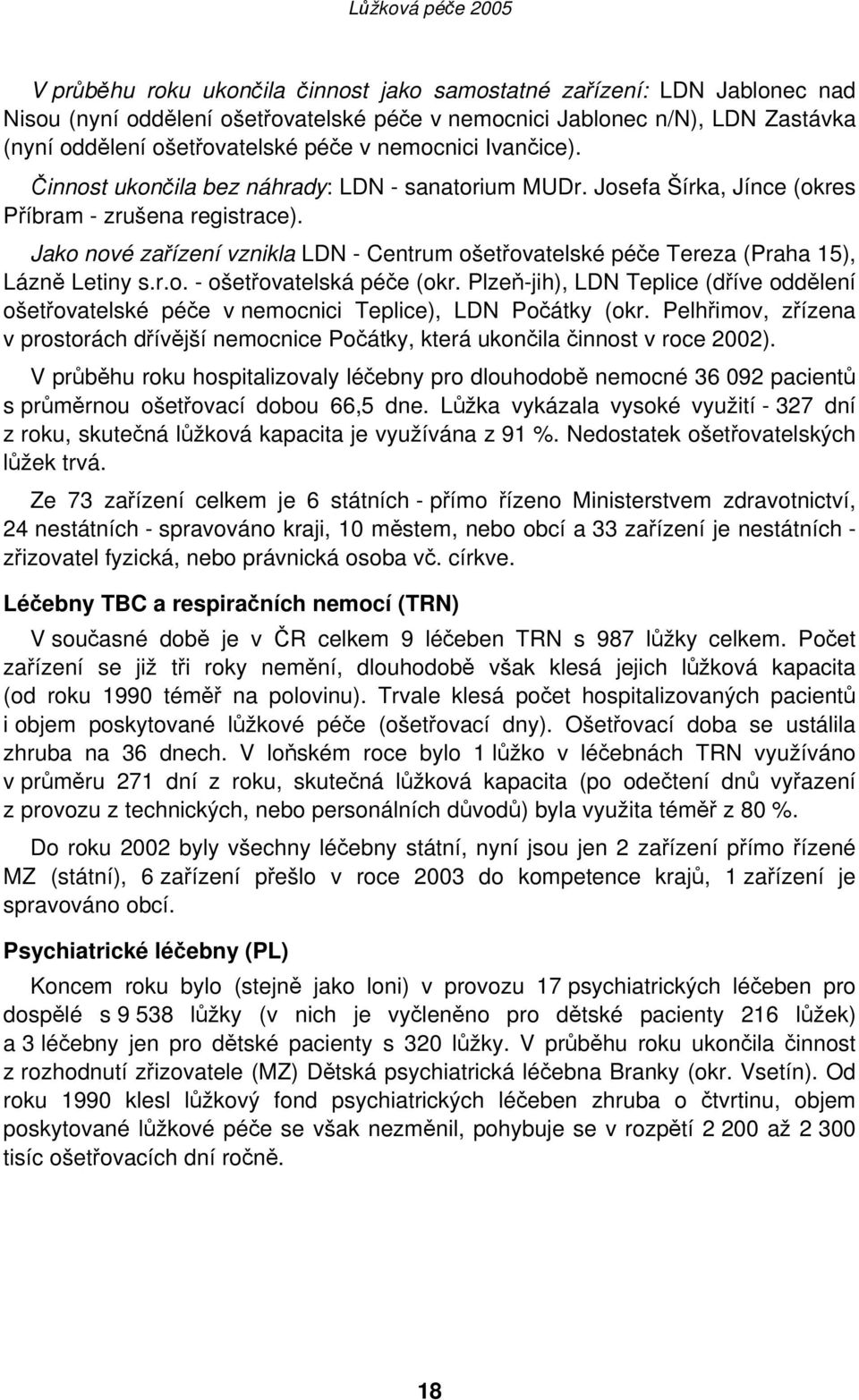 Jako nové zařízení vznikla LDN - Centrum ošetřovatelské péče Tereza (Praha 15), Lázně Letiny s.r.o. - ošetřovatelská péče (okr.