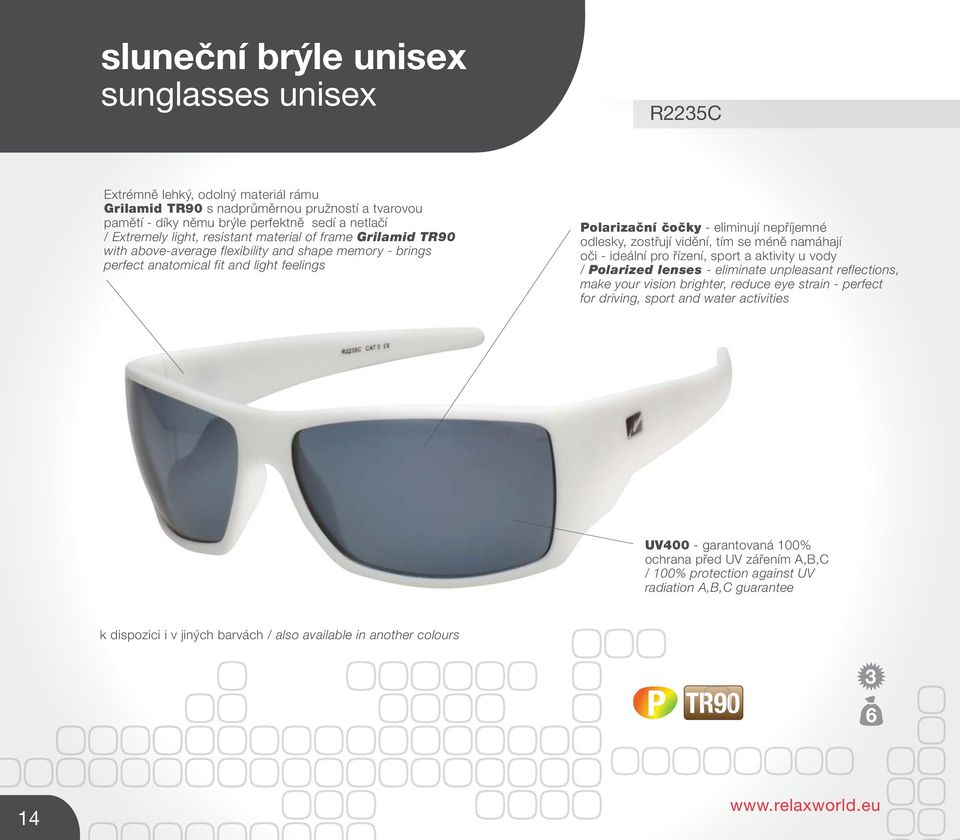 vidění, tím se méně namáhají oči - ideální pro řízení, sport a aktivity u vody / Polarized lenses - eliminate unpleasant reflections, make your vision brighter, reduce eye strain - perfect for