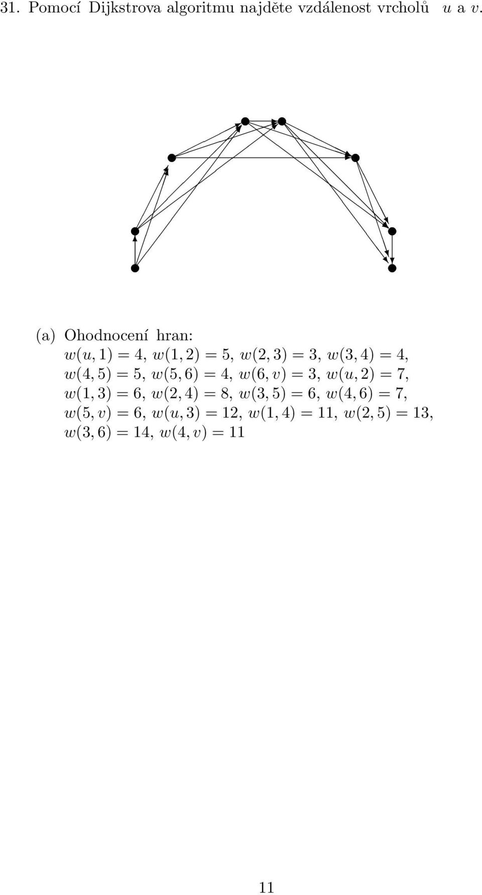 5) = 5, w(5, 6) = 4, w(6, v) = 3, w(u, 2) = 7, w(1, 3) = 6, w(2, 4) = 8, w(3, 5)