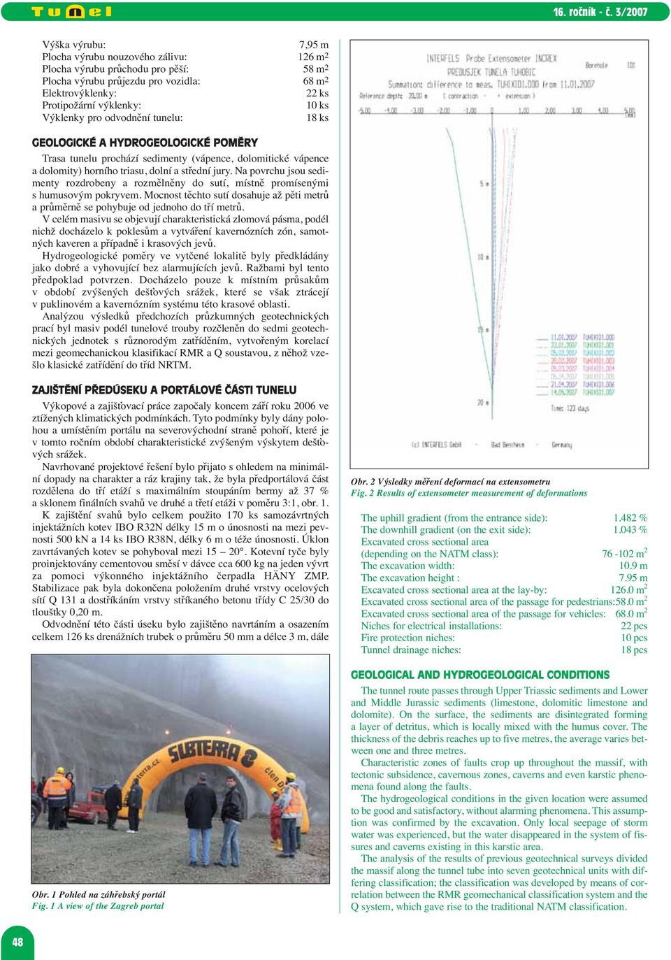 odvodnění tunelu: 8 ks GEOLOGICKÉ A HYDROGEOLOGICKÉ POMĚRY Trasa tunelu prochází sedimenty (vápence, dolomitické vápence a dolomity) horního triasu, dolní a střední jury.