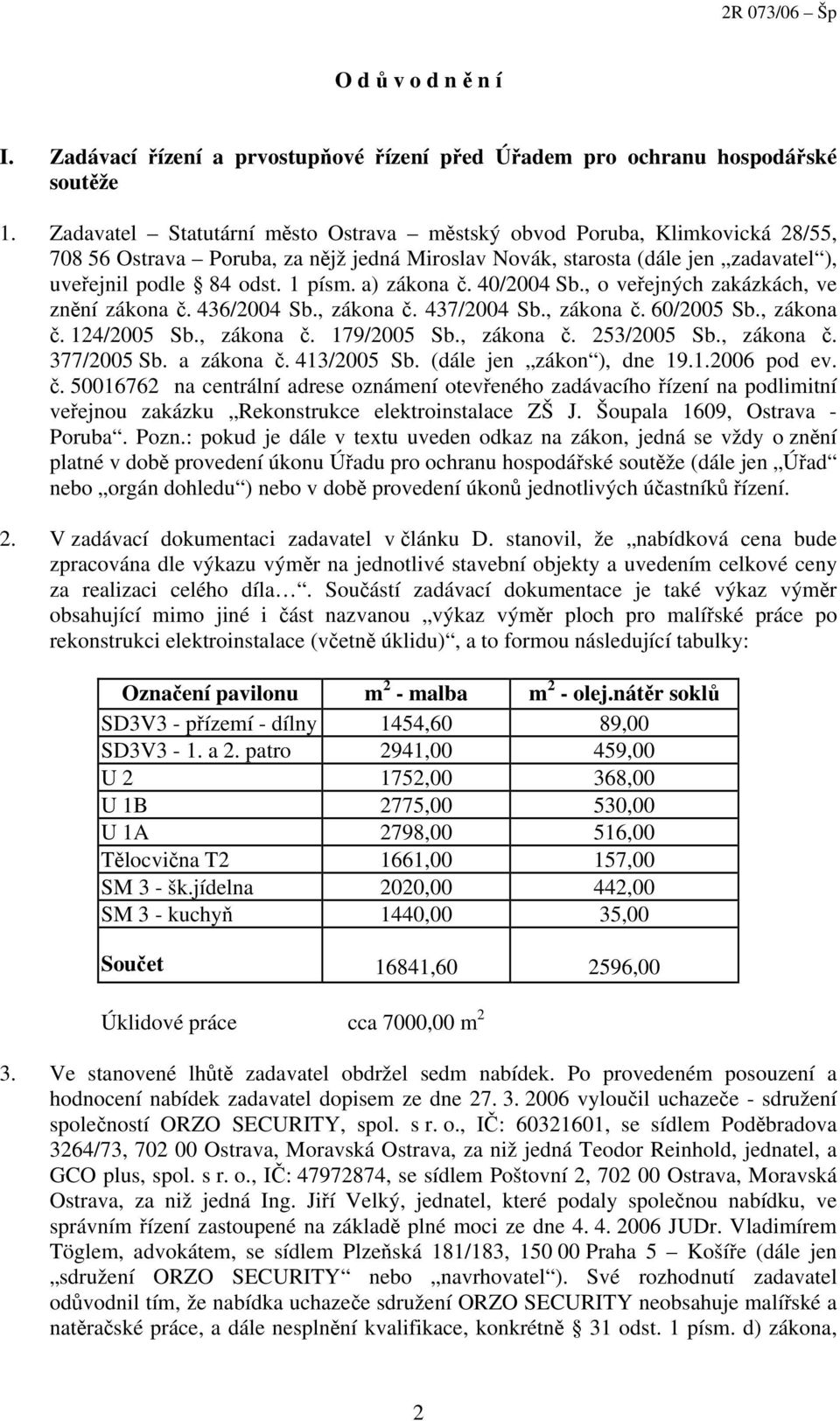 a) zákona č. 40/2004 Sb., o veřejných zakázkách, ve znění zákona č. 436/2004 Sb., zákona č. 437/2004 Sb., zákona č. 60/2005 Sb., zákona č. 124/2005 Sb., zákona č. 179/2005 Sb., zákona č. 253/2005 Sb.