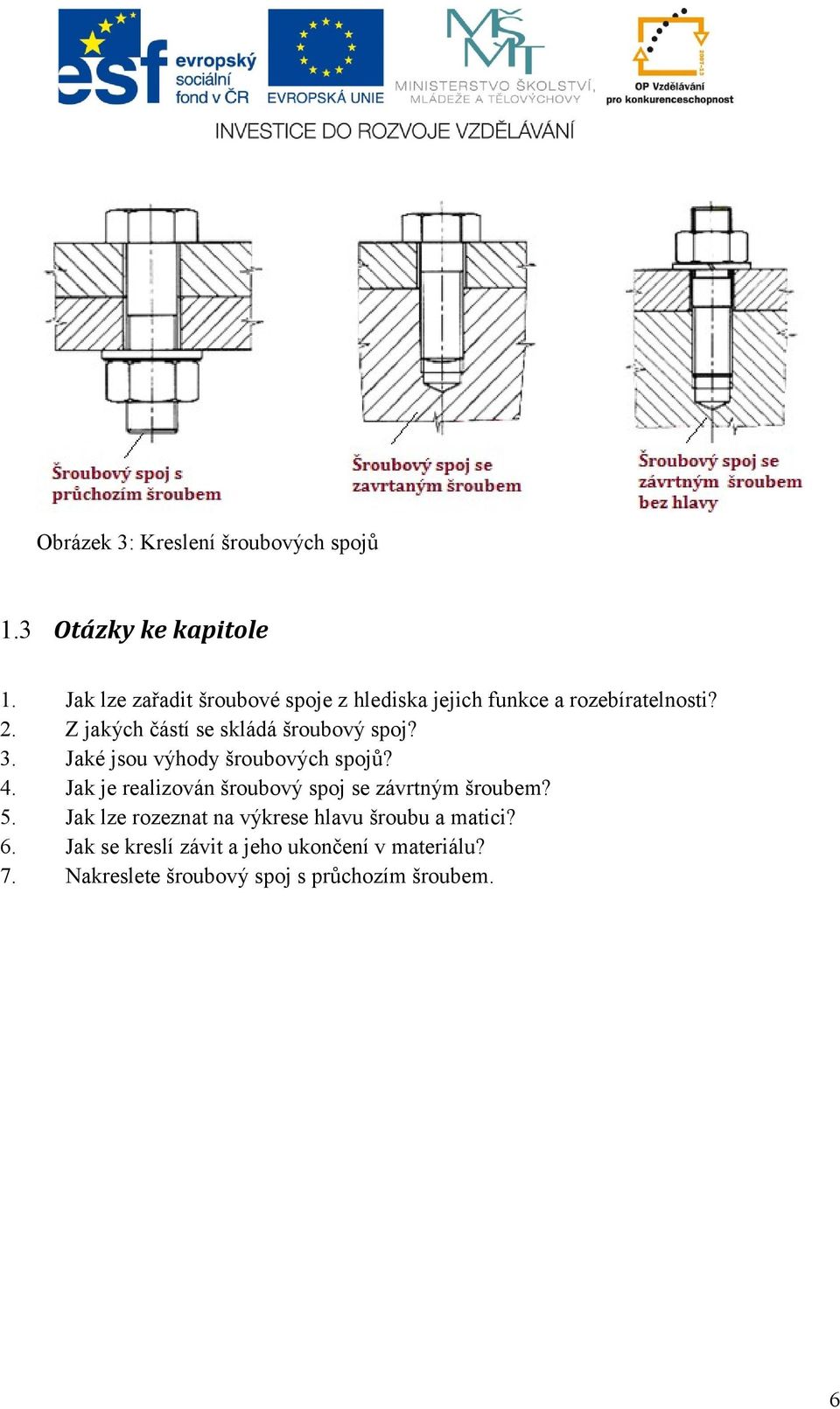 Z jakých částí se skládá šroubový spoj? 3. Jaké jsou výhody šroubových spojů? 4.