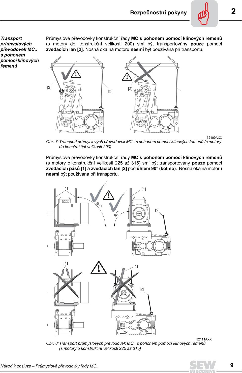 lan [2]. Nosná oka na motoru nesmí být používána při transportu. [2] [2] [2] 52109AXX Obr. 7:Transport průmyslových převodovek MC.
