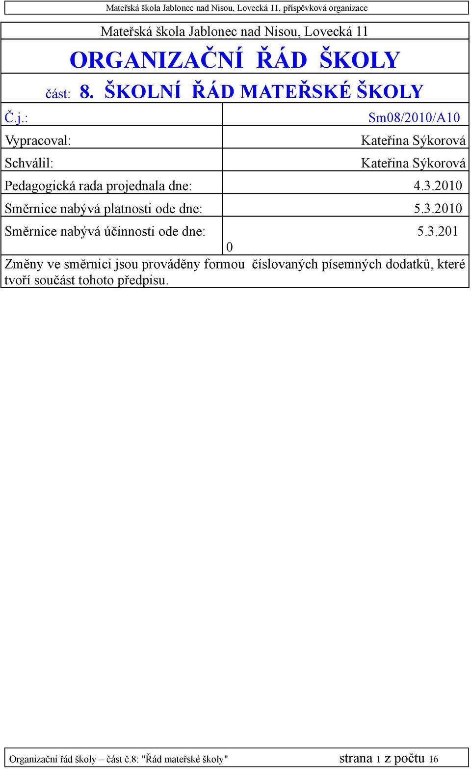 2010 Směrnice nabývá platnosti ode dne: 5.3.