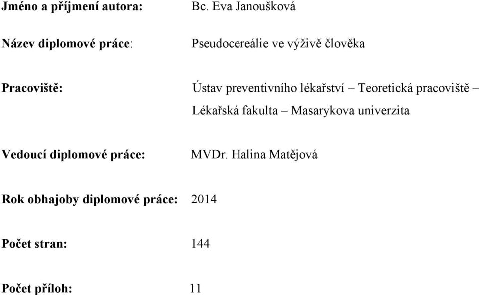 lékařství Teoretická pracoviště Lékařská fakulta Masarykova univerzita Vedoucí