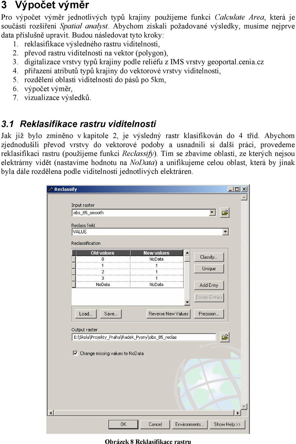 převod rastru viditelnosti na vektor (polygon), 3. digitalizace vrstvy typů krajiny podle reliéfu z IMS vrstvy geoportal.cenia.cz 4.