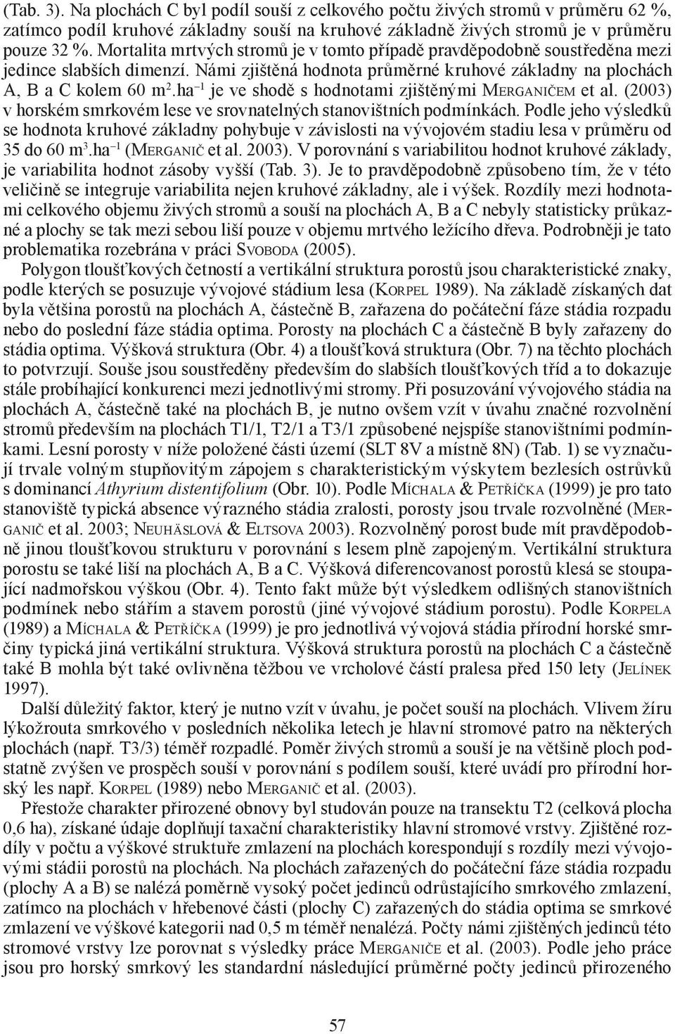 ha 1 je ve shodě s hodnotami zjištěnými MERGANIČEM et al. (3) v horském smrkovém lese ve srovnatelných stanovištních podmínkách.