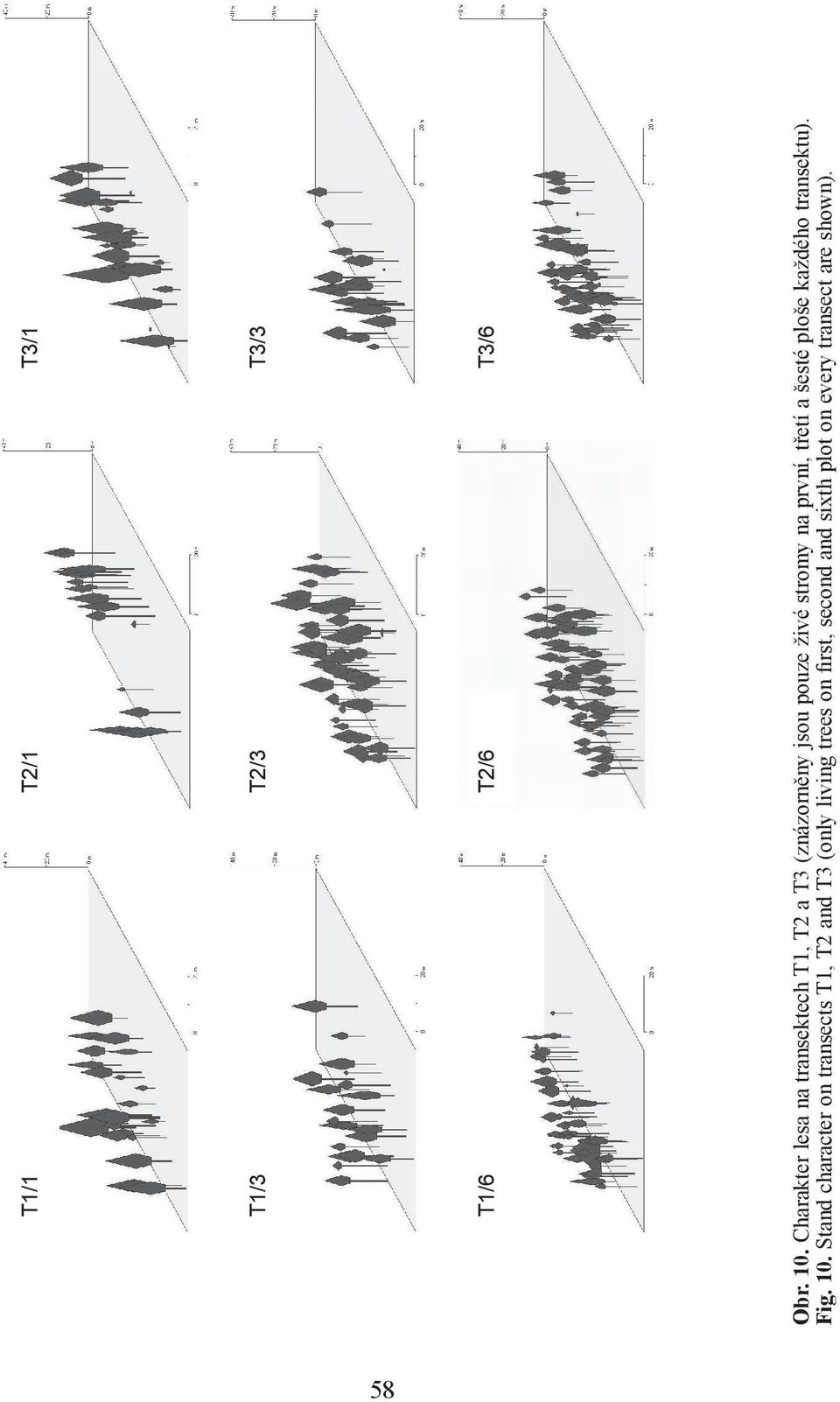 stromy na první, třetí a šesté ploše každého transektu). Fig.