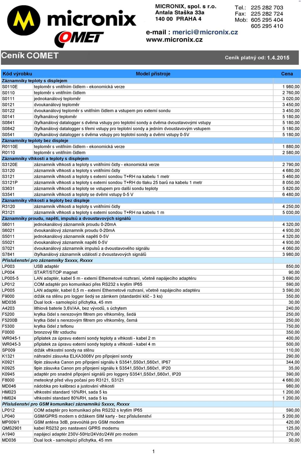 sondy a dvěma dvoustavovými vstupy 5 180,00 S0842 čtyřkanálový datalogger s třemi vstupy pro teplotní sondy a jedním dvoustavovým vstupem 5 180,00 S0541 čtyřkanálový datalogger s dvěma vstupy pro