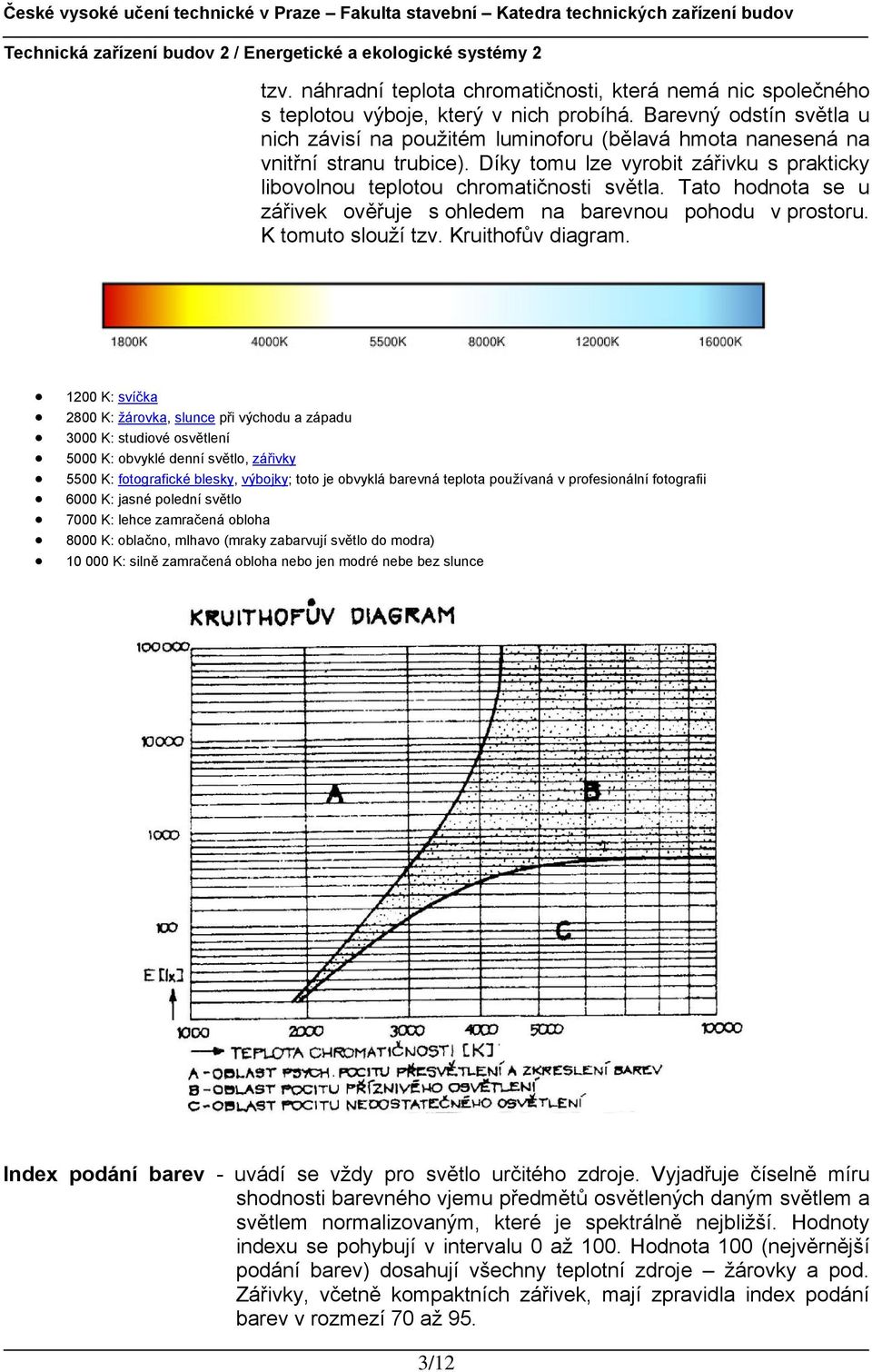 Tato hodnota se u zářivek ověřuje s ohledem na barevnou pohodu v prostoru. K tomuto slouží tzv. Kruithofův diagram.