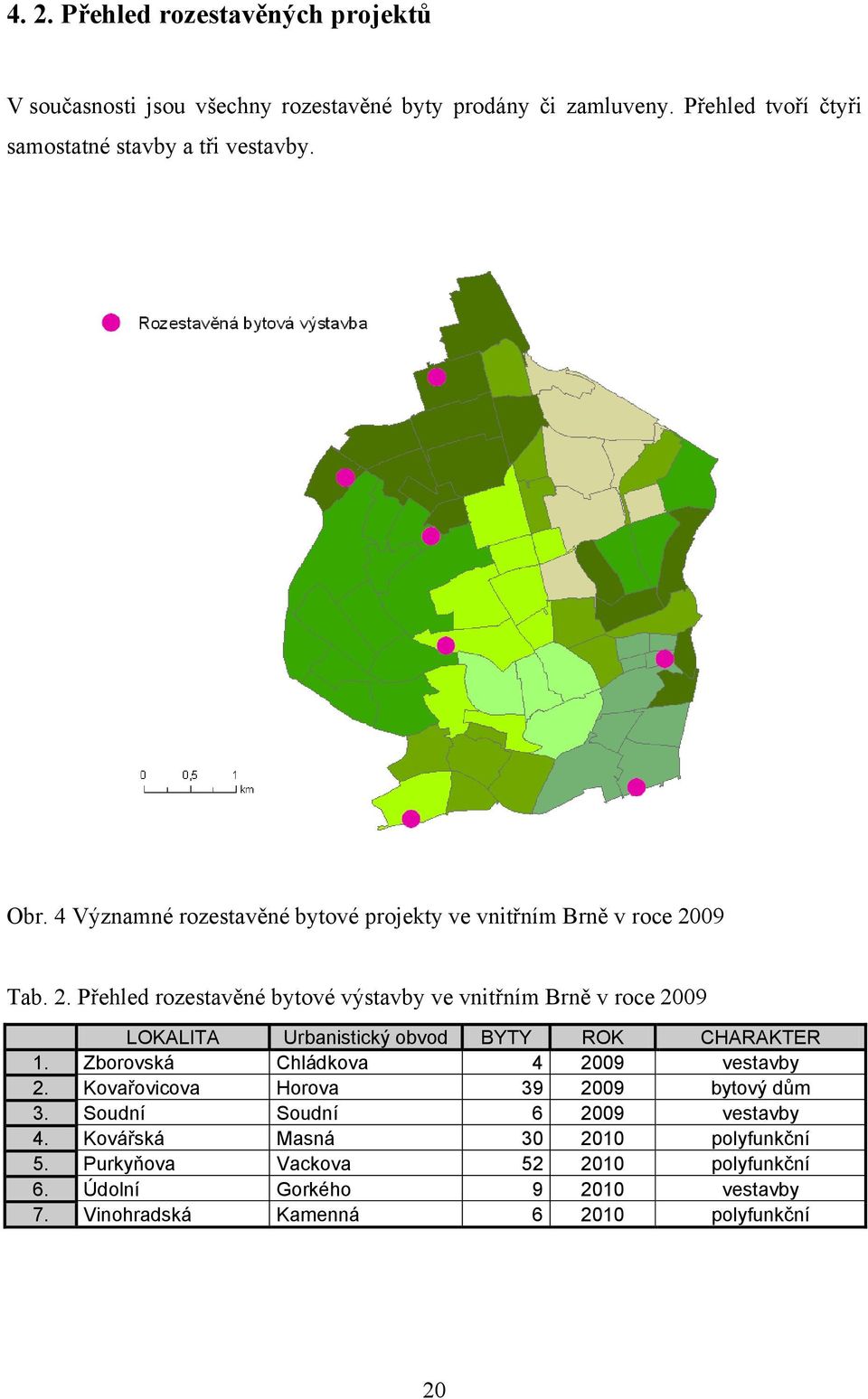 09 Tab. 2. Přehled rozestavěné bytové výstavby ve vnitřním Brně v roce 2009 LOKALITA Urbanistický obvod BYTY ROK CHARAKTER 1.