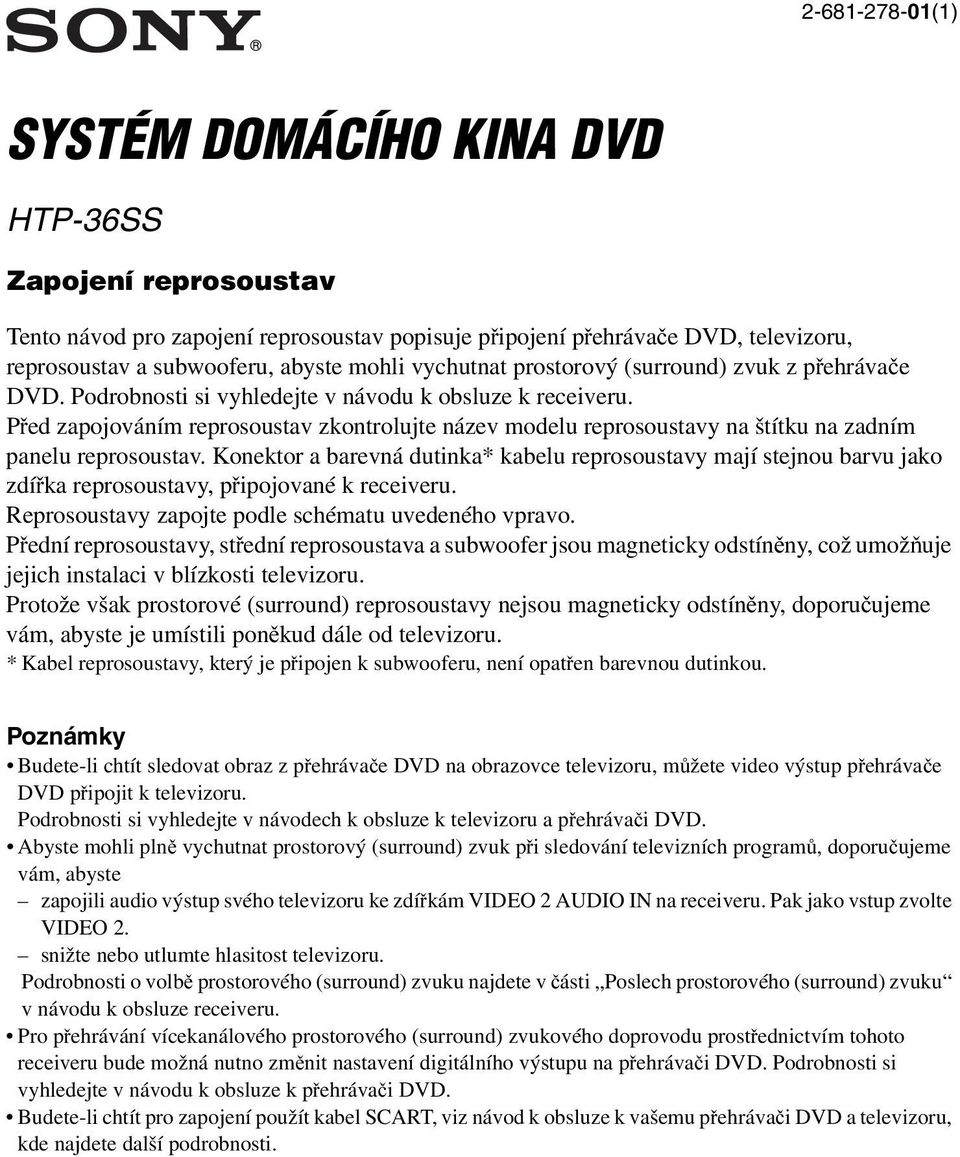 Před zapojováním reprosoustav zkontrolujte název modelu reprosoustavy na štítku na zadním panelu reprosoustav.