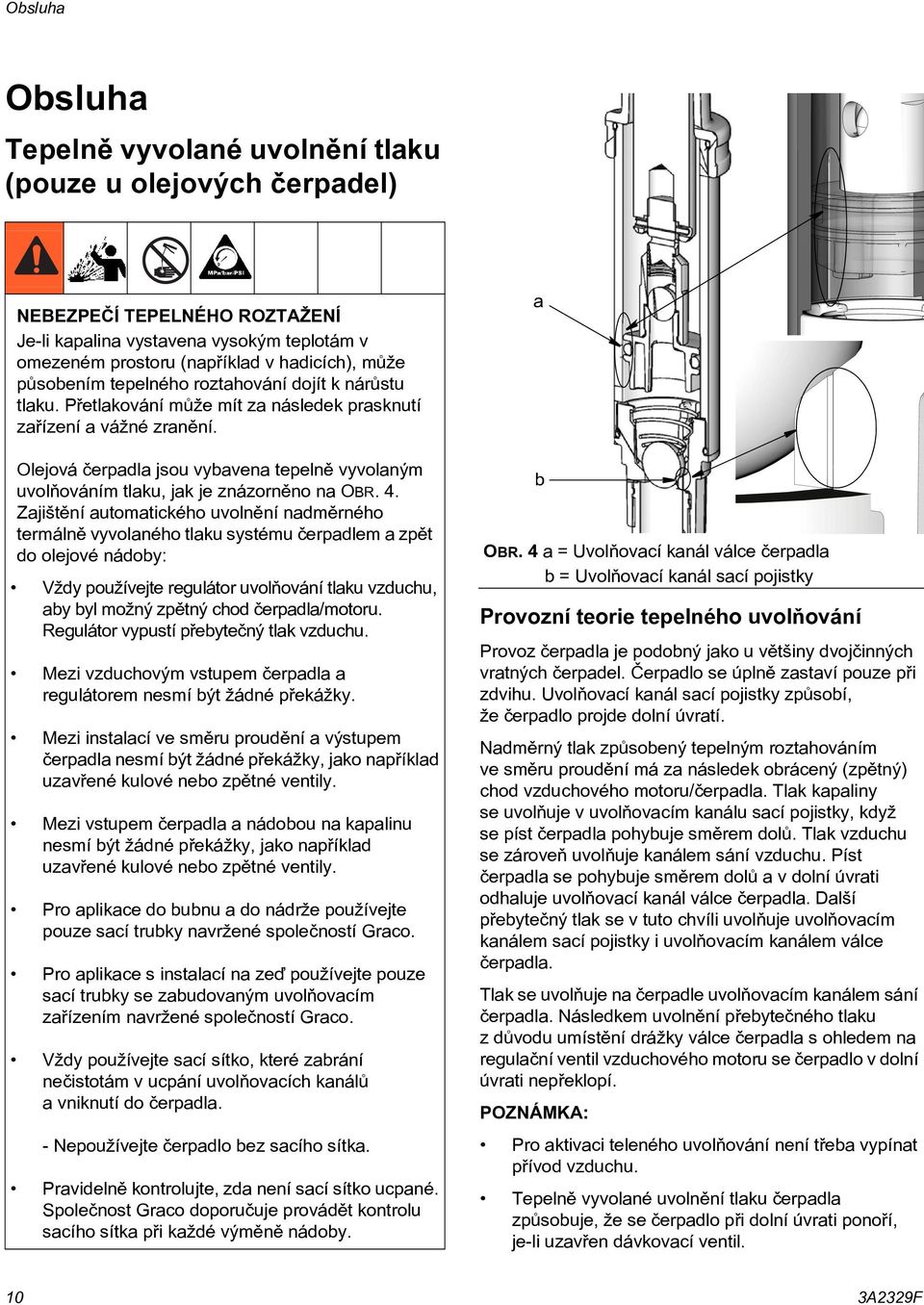 Olejová èerpadla jsou vybavena tepelnì vyvolaným uvolòováním tlaku, jak je znázornìno na OBR. 4.