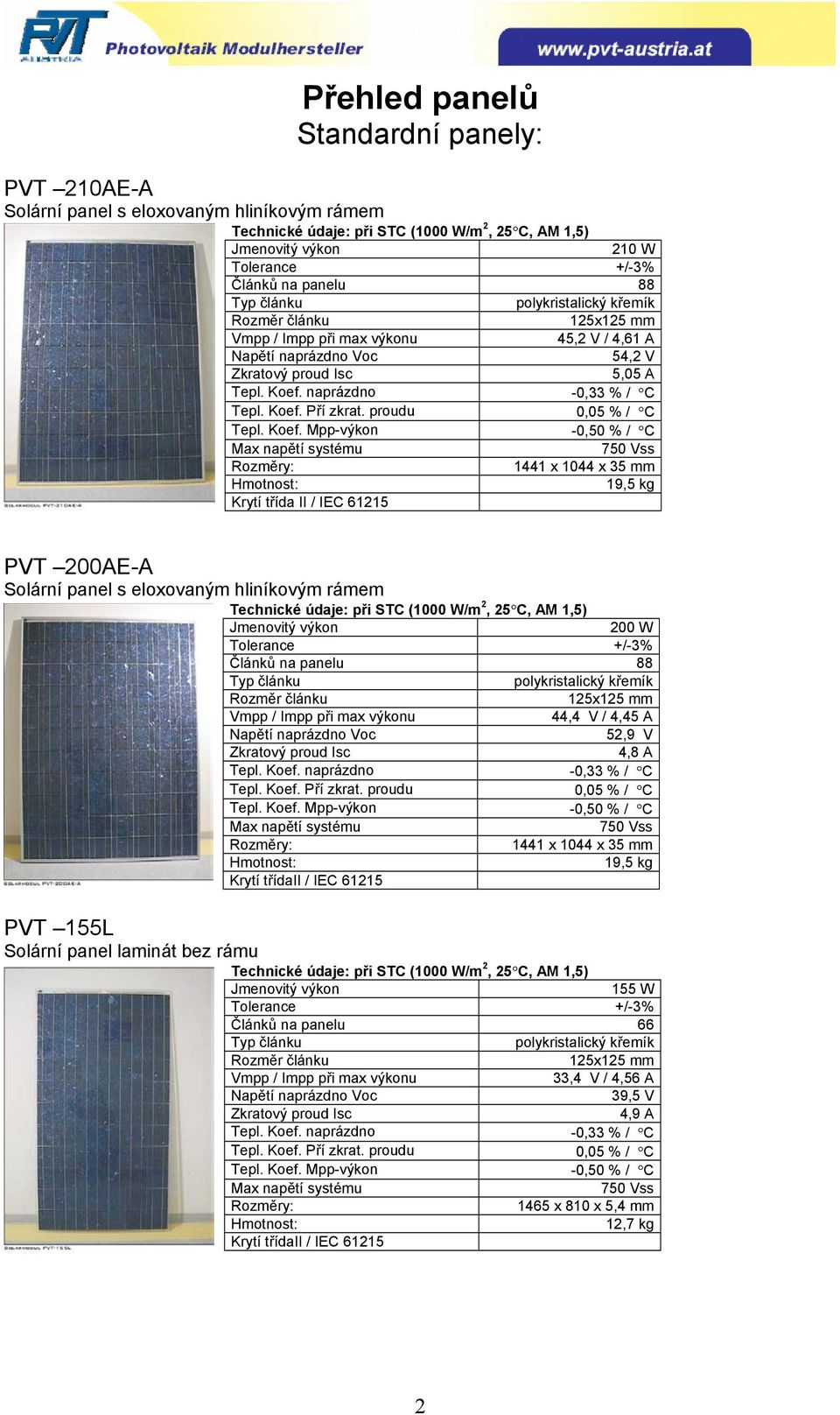 eloxovaným hliníkovým rámem 200 W Článků na panelu 88 44,4 V / 4,45 A 52,9 V 4,8 A 1441 x 1044 x 35 mm 19,5 kg PVT