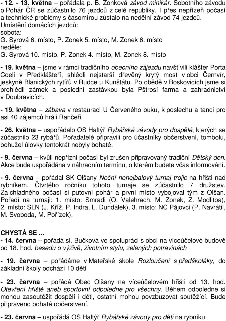 Syrová 10. místo. P. Zonek 4. místo, M. Zonek 8. místo - 19.