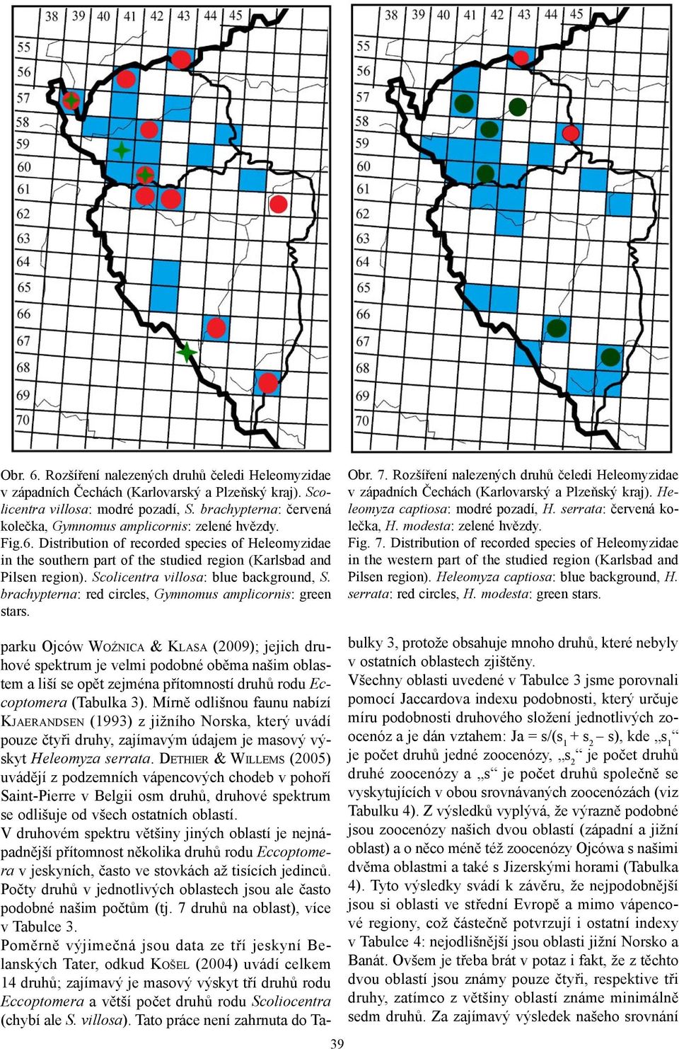 Scolicentra villosa: blue background, S. brachypterna: red circles, Gymnomus amplicornis: green stars. Obr. 7.