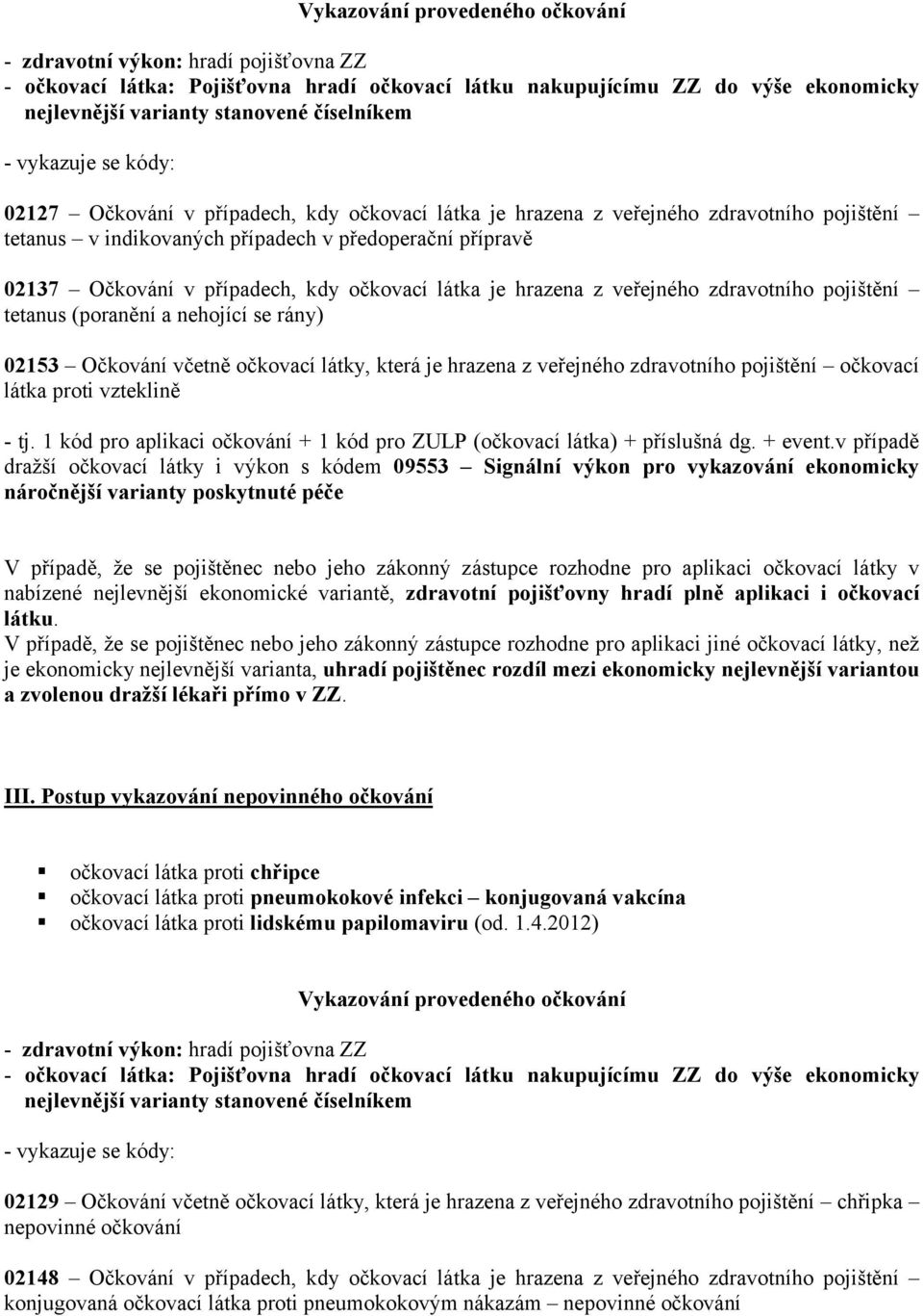 se rány) 02153 Očkování včetně očkovací látky, která je hrazena z veřejného zdravotního pojištění očkovací látka proti vzteklině - tj.