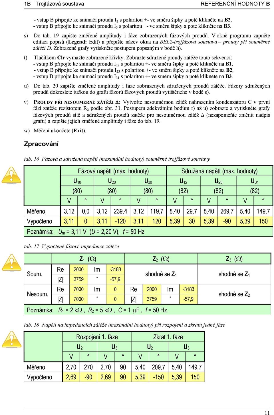 V okně programu zapněte editaci popisů (Legend: Edit) a přepište název okna na BEL2-trojfázová soustava proudy při souměrné zátěži D. Zobrazené grafy vytiskněte postupem popsaným v bodě h).