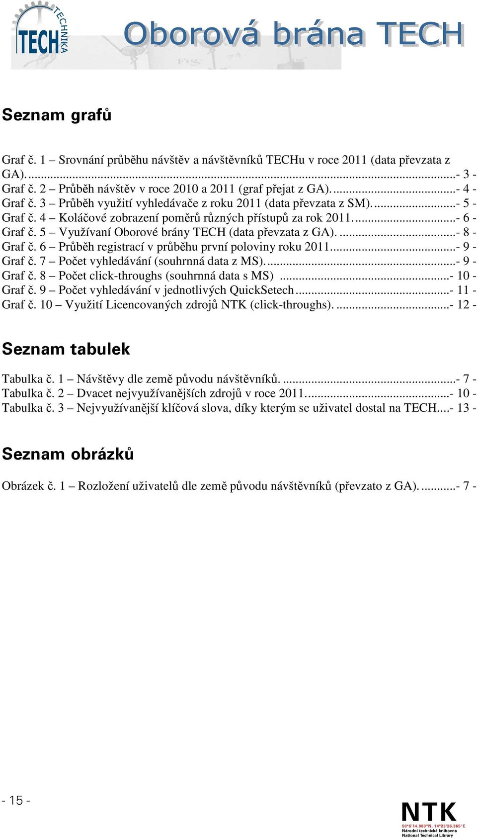 5 Využívaní Oborové brány TECH (data převzata z GA)....- 8 - Graf č. 6 Průběh registrací v průběhu první poloviny roku 2011...- 9 - Graf č. 7 Počet vyhledávání (souhrnná data z MS)...- 9 - Graf č. 8 Počet click-throughs (souhrnná data s MS).