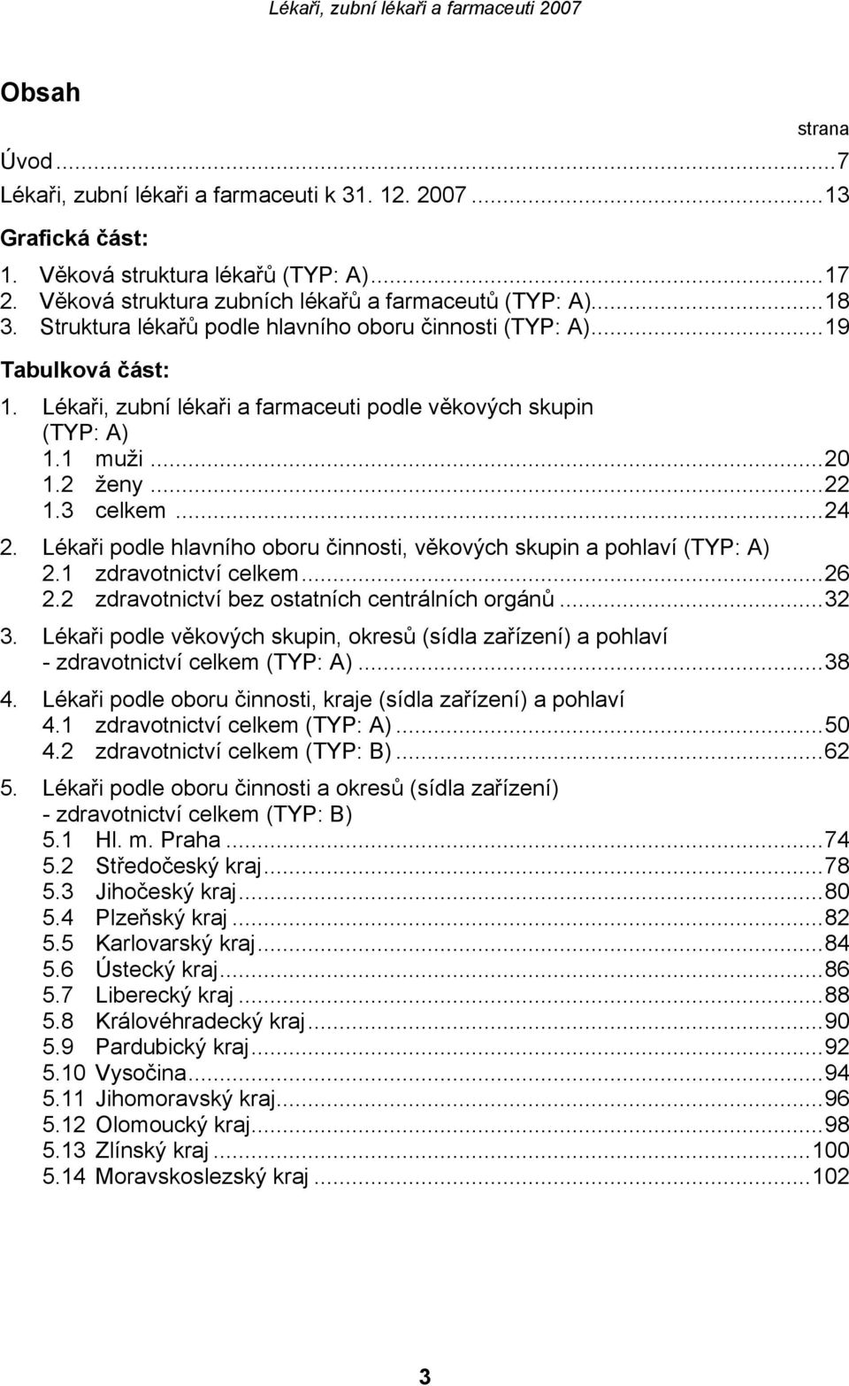 Lékaři podle hlavního oboru činnosti, věkových skupin a pohlaví () 2.1 zdravotnictví celkem...26 2.2 zdravotnictví bez ostatních centrálních orgánů...32 3.