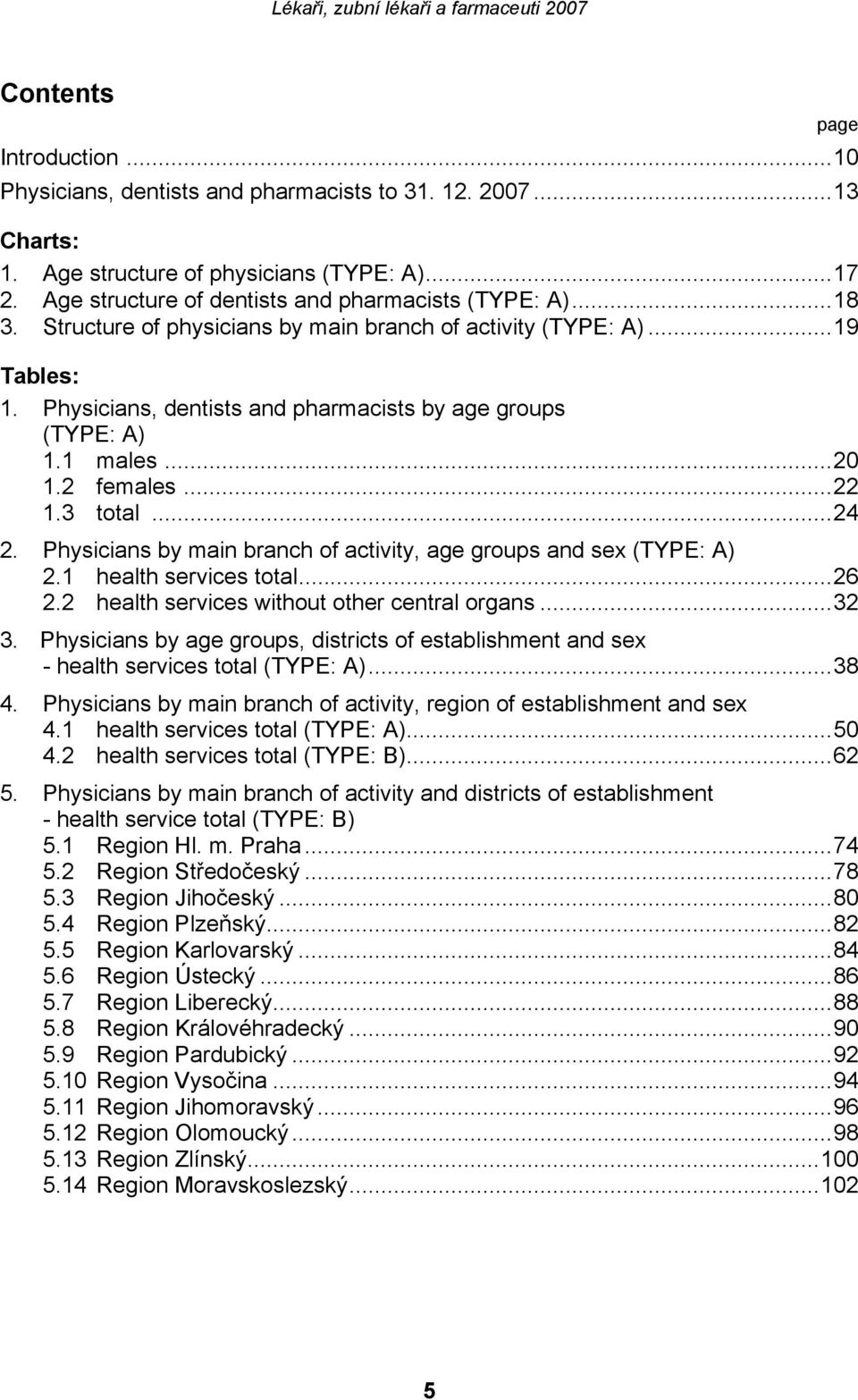 Physicians by main branch of activity, age groups and sex (TYPE: A) 2.1 health services total...26 2.2 health services without other central organs...32 3.