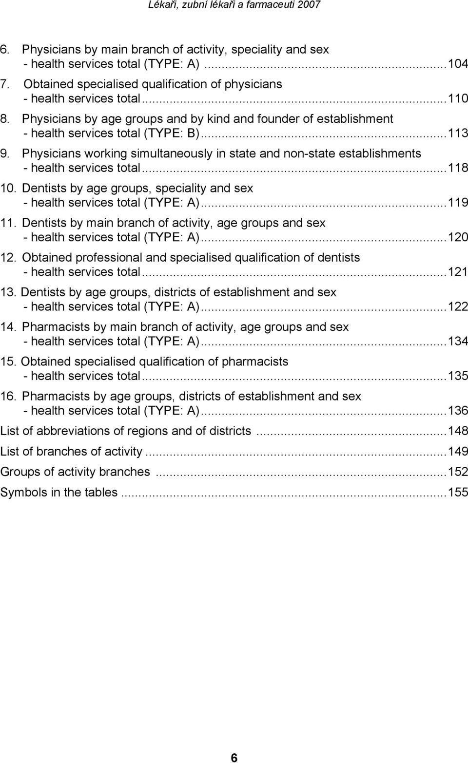 Physicians working simultaneously in state and non-state establishments - health services total...118 10. Dentists by age groups, speciality and sex - health services total (TYPE: A)...119 11.