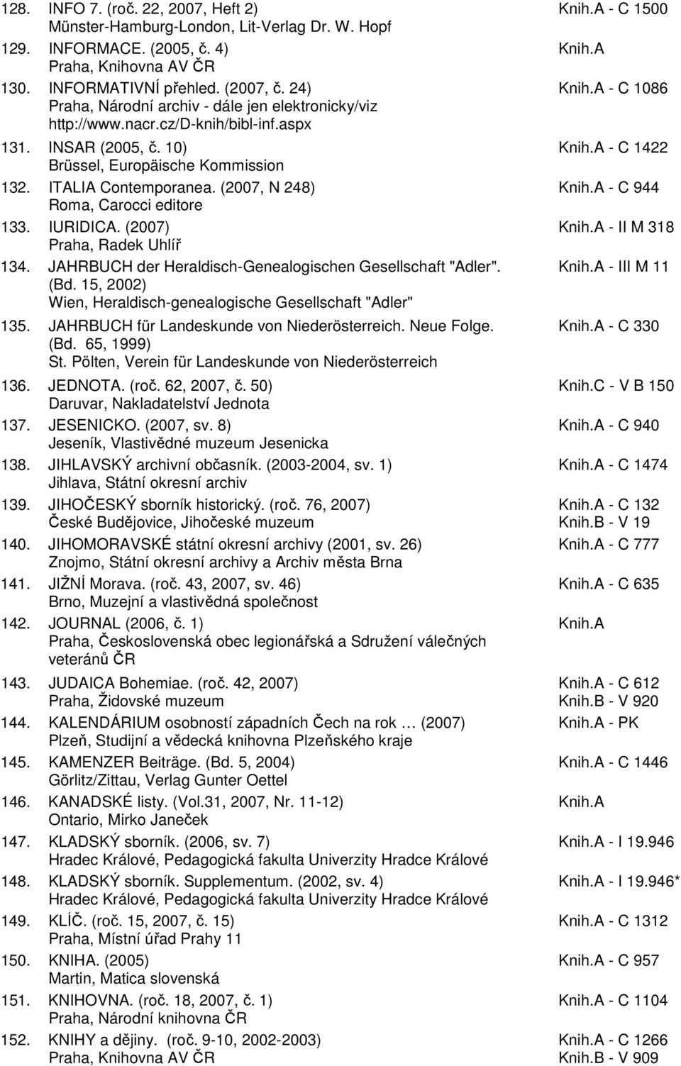 (2007, N 248) Roma, Carocci editore 133. IURIDICA. (2007) Praha, Radek Uhlíř 134. JAHRBUCH der Heraldisch-Genealogischen Gesellschaft "Adler". (Bd.