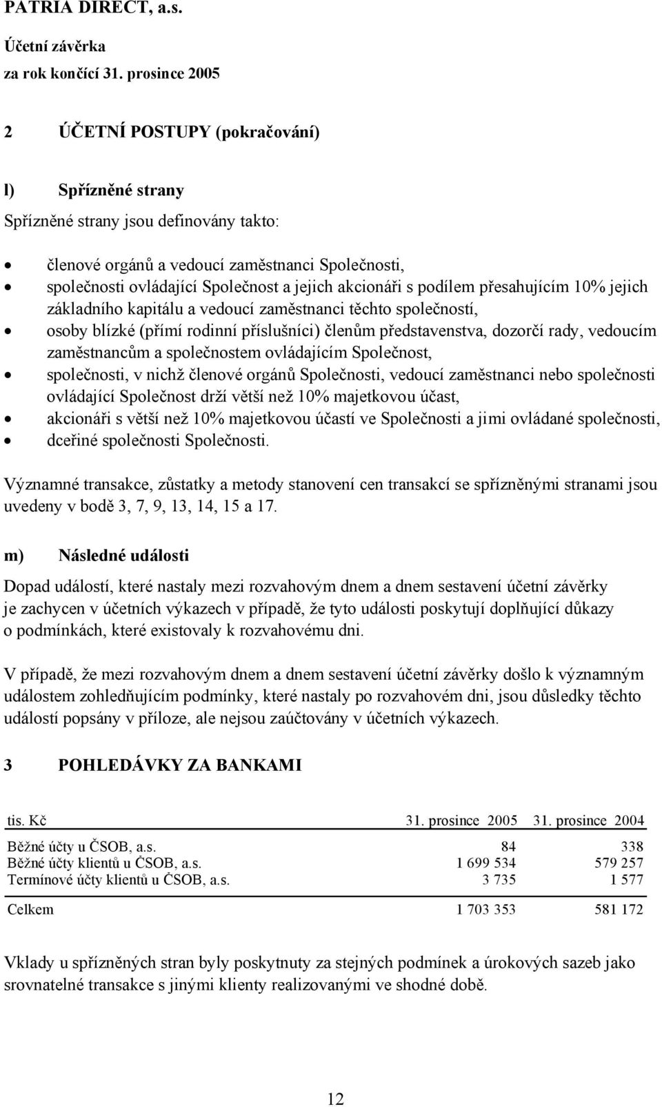 akcionáři s podílem přesahujícím 10% jejich základního kapitálu a vedoucí zaměstnanci těchto společností, osoby blízké (přímí rodinní příslušníci) členům představenstva, dozorčí rady, vedoucím