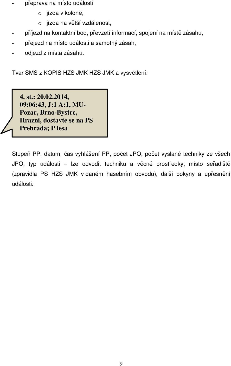 2014, 09:06:43, J:1 A:1, MU- Pozar, Brno-Bystrc, Hrazni, dostavte se na PS Prehrada; P lesa Stupeň PP, datum, čas vyhlášení PP, počet JPO, počet vyslané