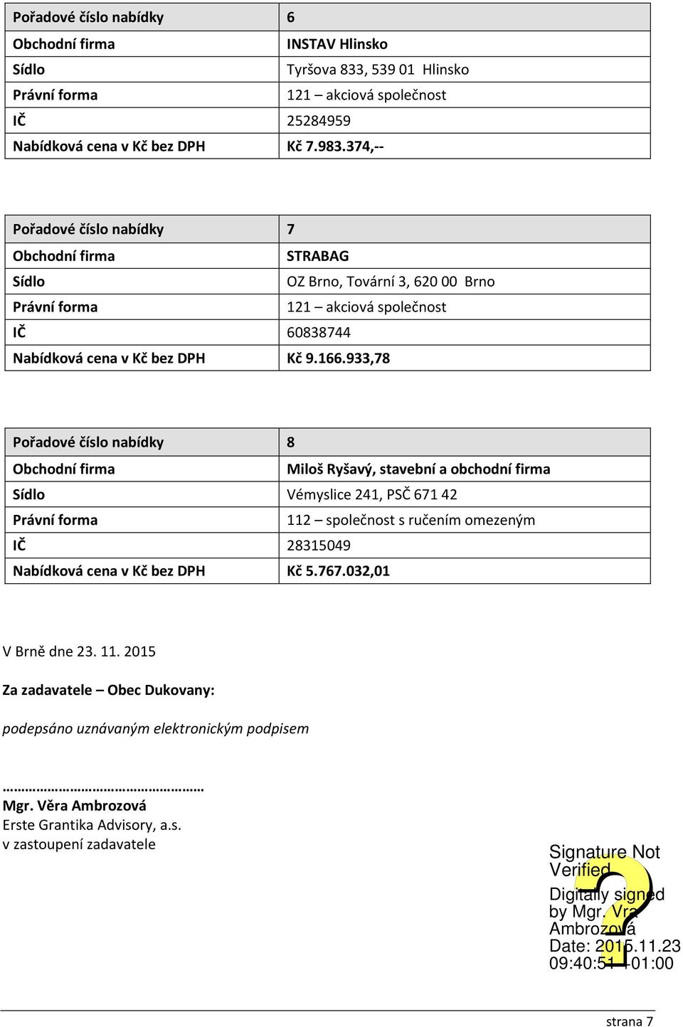 933,78 Pořadové číslo nabídky 8 Miloš Ryšavý, stavební a obchodní firma Vémyslice 241, PSČ 67142 IČ 28315049 Nabídková cena v Kč bez DPH Kč 5.