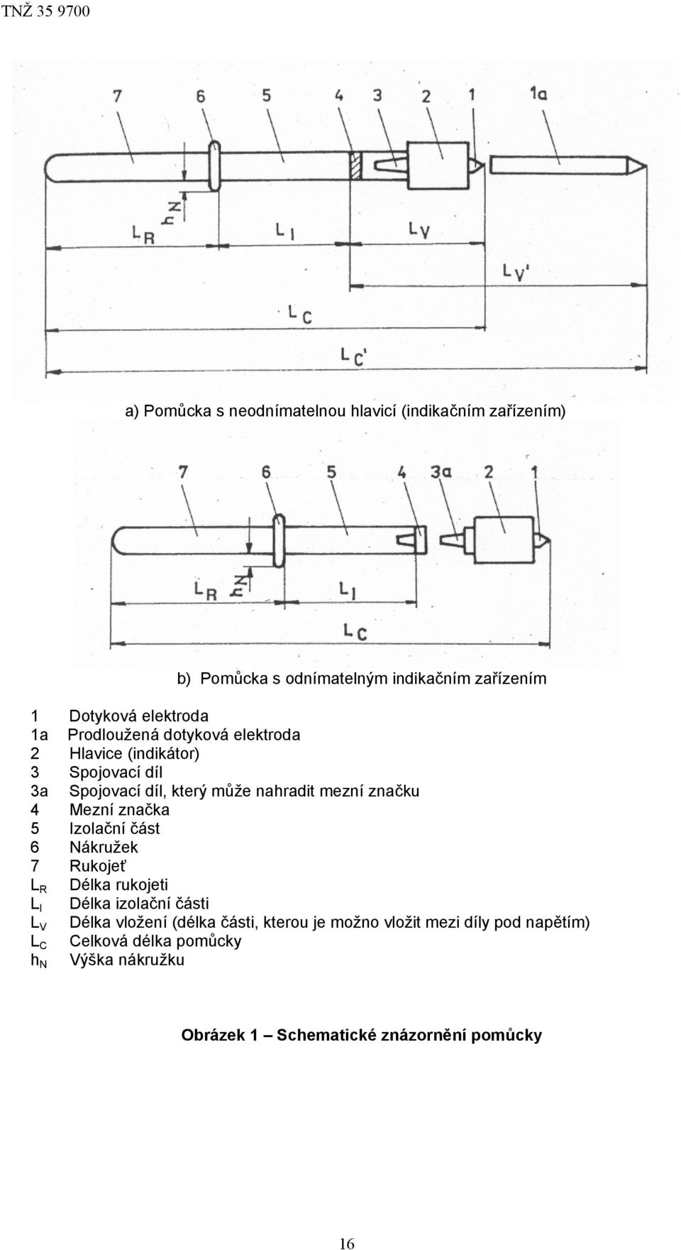 Mezní značka 5 Izolační část 6 Nákružek 7 Rukojeť L R Délka rukojeti L l Délka izolační části L V Délka vložení (délka části,
