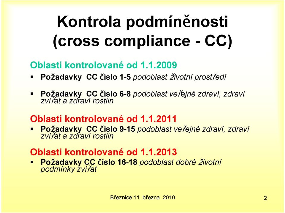 zdraví zvířat a zdraví rostlin Oblasti kontrolované od 1.