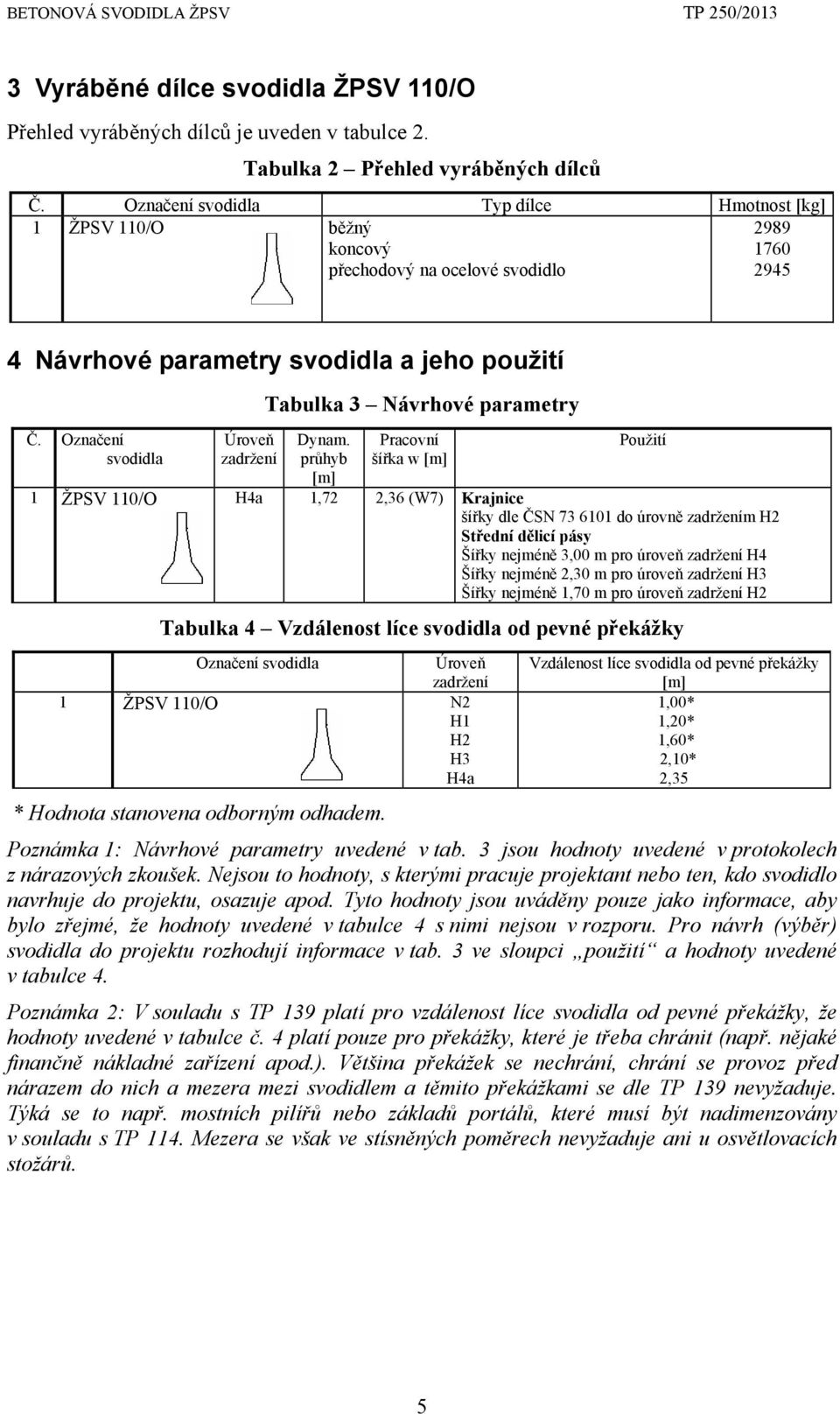 Označení svodidla Úroveň zadržení Tabulka 3 Návrhové parametry Dynam.