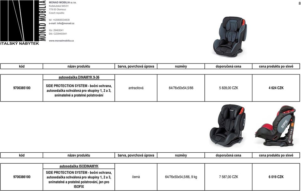 autosedačka ISODINAMYK 9700386100 SIDE PROTECTION SYSTEM - boční ochrana, autosedačka schválená pro