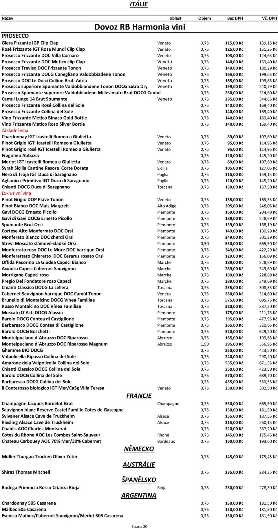 Cornaro Veneto 0,75 103,00 Kč 124,63 Kč Prosecco Frizzante DOC Metico clip Clap Veneto 0,75 140,00 Kč 169,40 Kč Prosecco Treviso DOC Frizzante Tonon Veneto 0,75 149,00 Kč 180,29 Kč Prosecco Frizzante