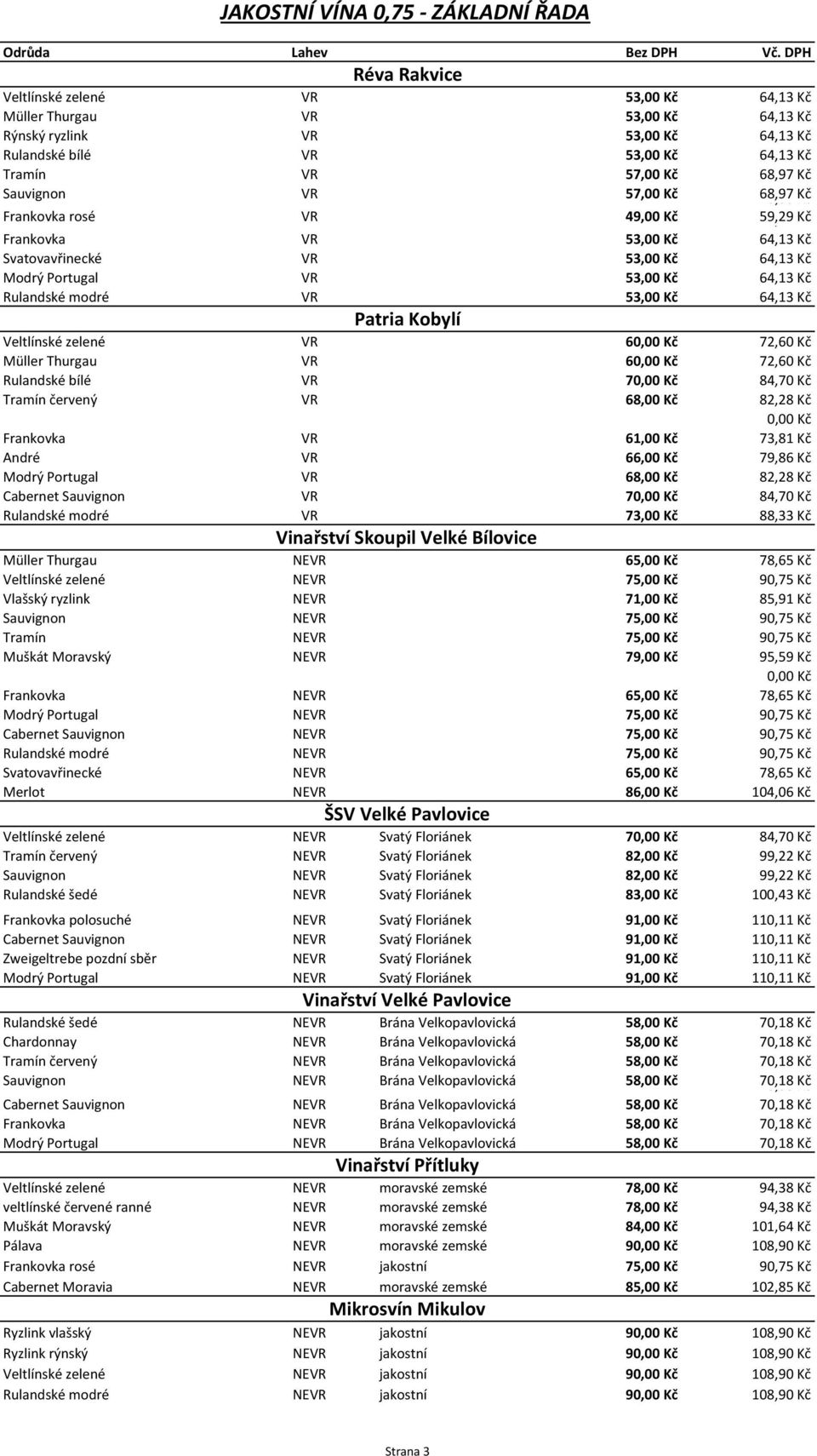 Sauvignon VR 57,00 Kč 68,97 0,00 Kč Frankovka rosé VR 49,00 Kč 59,29 0,00 Kč Frankovka VR 53,00 Kč 64,13 Kč Svatovavřinecké VR 53,00 Kč 64,13 Kč Modrý Portugal VR 53,00 Kč 64,13 Kč Rulandské modré VR