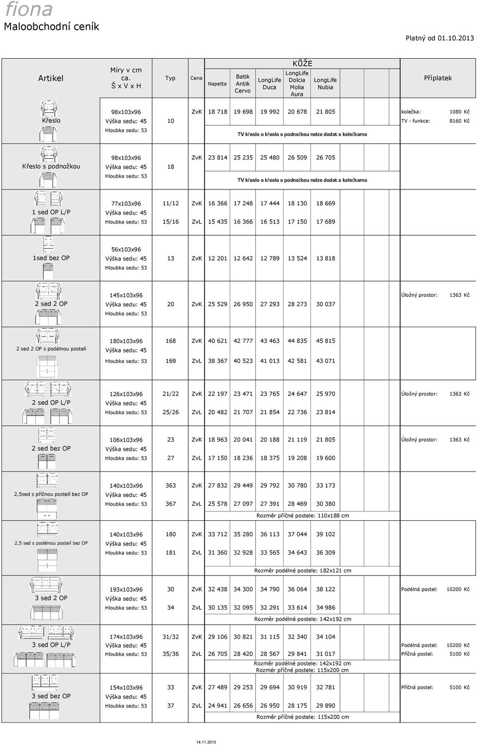 524 13 818 2 sed 2 OP 145x103x96 Úložný prostor: 1363 Kč 20 ZvK 25 529 26 950 27 293 28 273 30 037 2 sed 2 OP s podélnou postelí 180x103x96 168 ZvK 40 621 42 777 43 463 44 835 45 815 169 ZvL 38 367