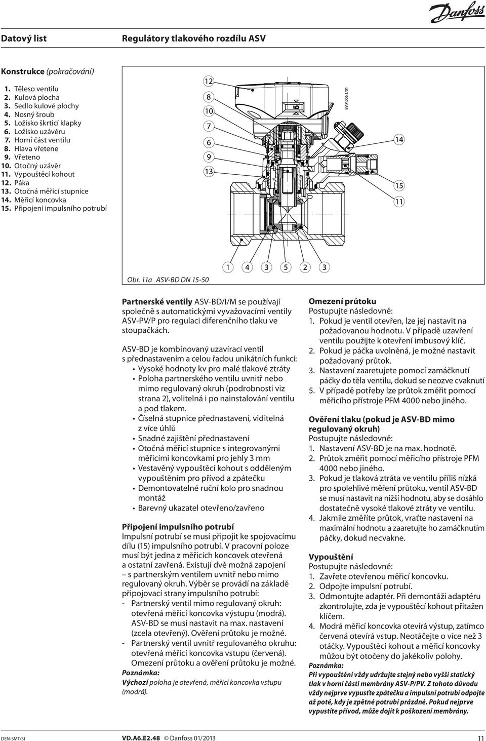 11a ASV-BD 15-50 Partnerské ventily ASV-BD/I/M se používají společně s automatickými vyvažovacími ventily ASV-PV/P pro regulaci diferenčního tlaku ve stoupačkách.