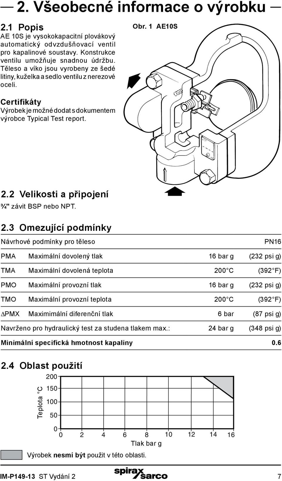 2 Velikosti a připojení ¾" závit BSP nebo NPT. 2.