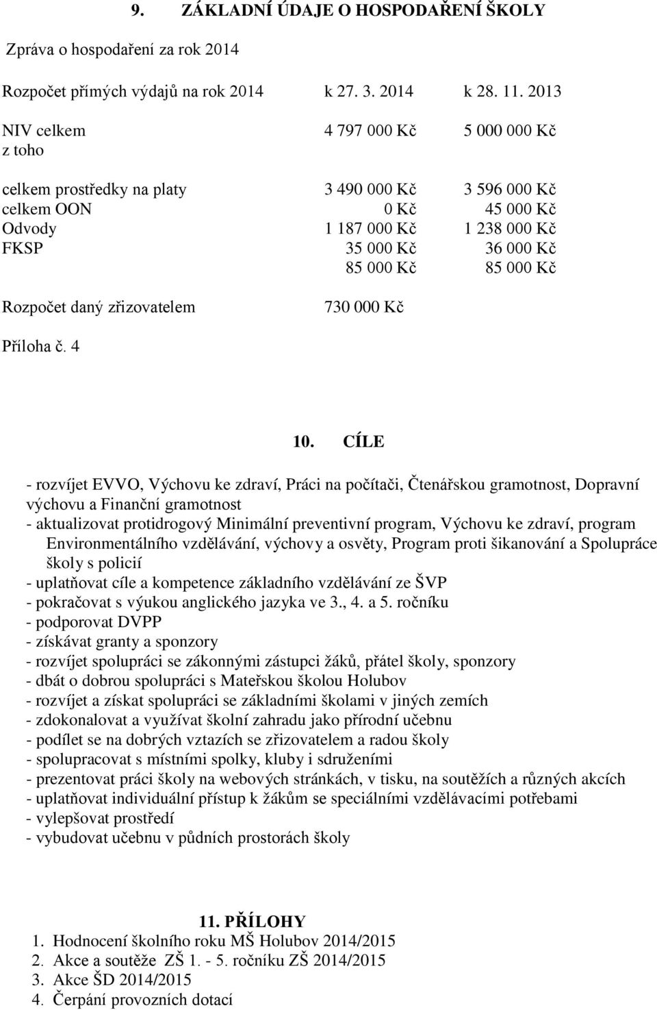 000 Kč Rozpočet daný zřizovatelem 730 000 Kč Příloha č. 4 10.