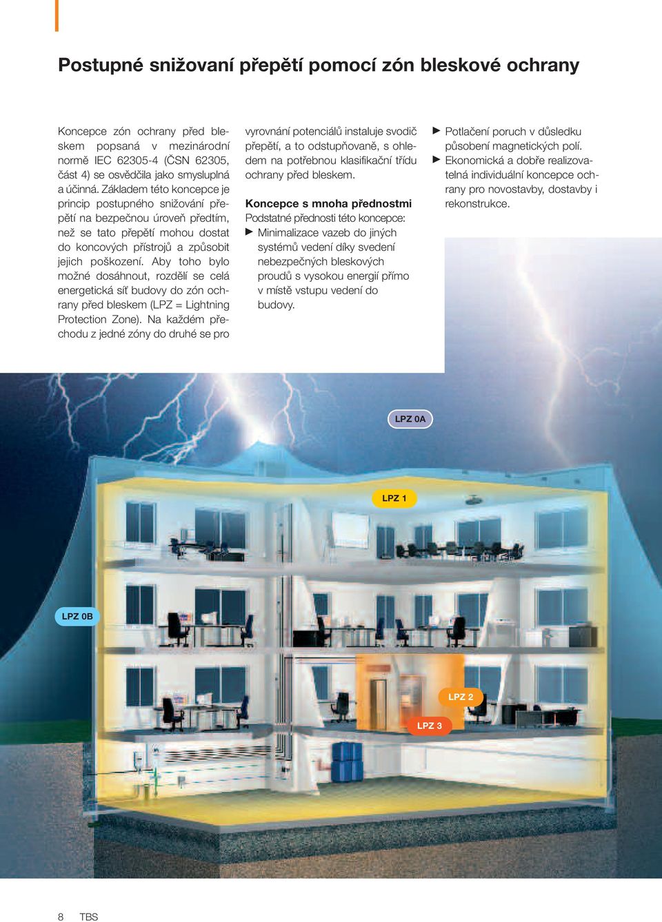 Aby toho bylo moïné dosáhnout, rozdûlí se celá energetická síè budovy do zón ochrany pfied bleskem (LPZ = Lightning Protection Zone).