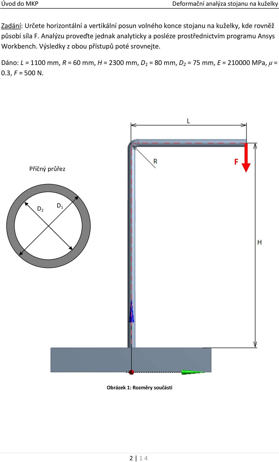 Analýzu proveďte jednak analyticky a posléze prostřednictvím programu Ansys Workbench.