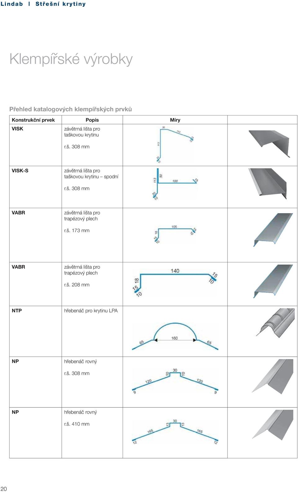 š. 308 mm VABR závětrná lišta pro trapézový plech r.š. 173 mm VABR závětrná lišta pro trapézový plech r.