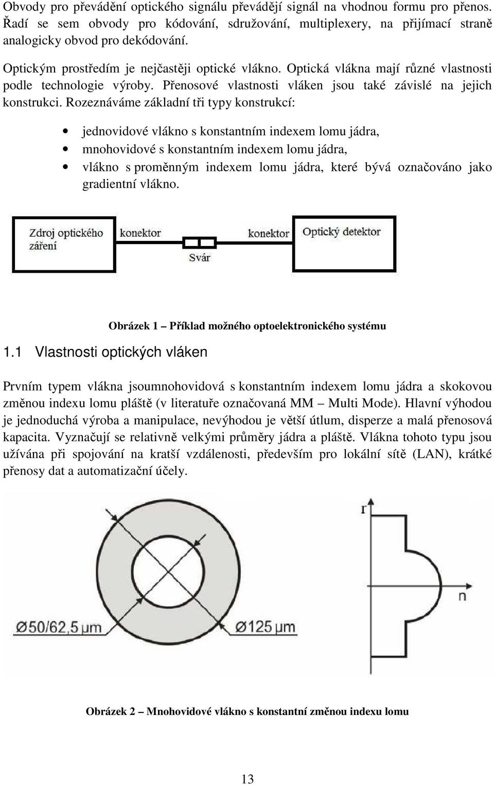 Rozeznáváme základní tři typy konstrukcí: jednovidové vlákno s konstantním indexem lomu jádra, mnohovidové s konstantním indexem lomu jádra, vlákno s proměnným indexem lomu jádra, které bývá