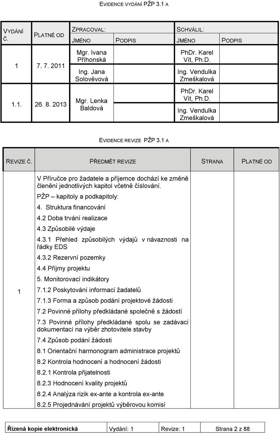 PŘEDMĚT REVIZE STRANA PLATNÉ OD 1 V Příručce pro žadatele a příjemce dochází ke změně členění jednotlivých kapitol včetně číslování. PŽP kapitoly a podkapitoly: 4. Struktura financování 4.