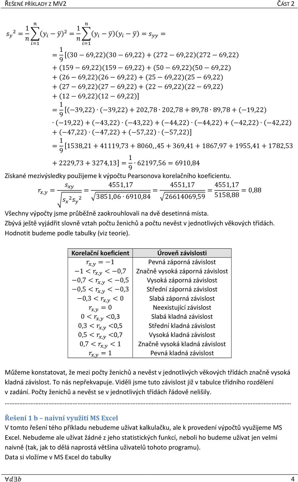 57,22$, = 1 9 +1538,21+41119,73+8060,,45+369,41+1867,97+1955,41+1782,53 +2229,73+3274,13,= 1 9 62197,56=6910,84 Získané mezivýsledky použijeme k výpočtu Pearsonova korelačního koeficientu.