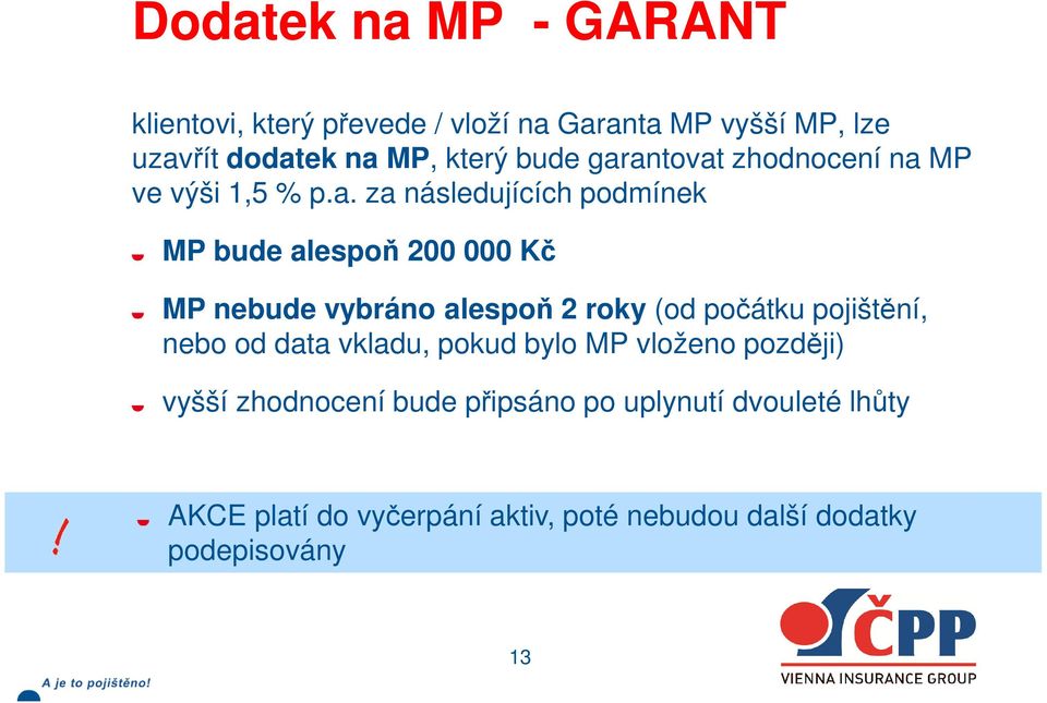 antovat zhodnocení na MP ve výši 1,5 % p.a. za následujících podmínek MP bude alespoň 200 000 Kč MP nebude vybráno