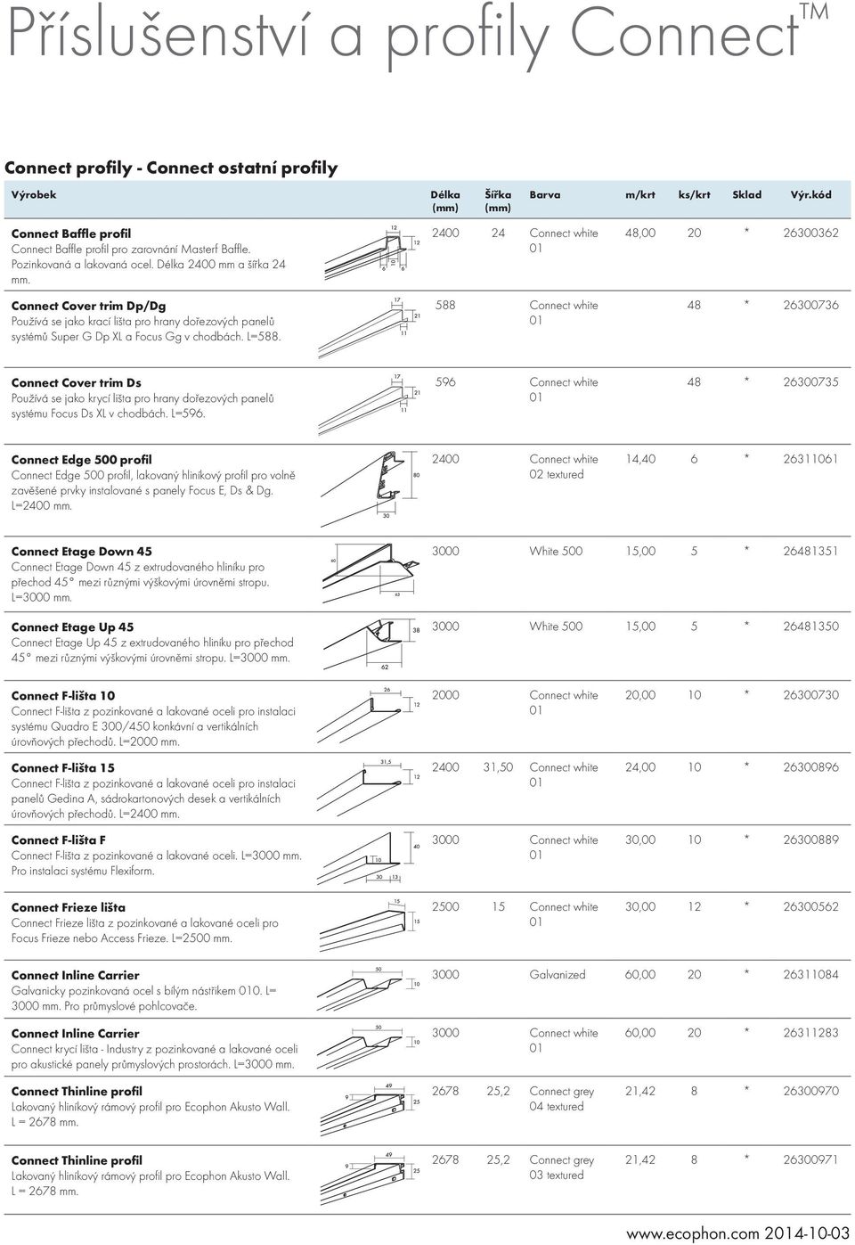 2400 24 Connect white 588 Connect white 48,00 20 * 26300362 48 * 26300736 Connect Cover trim Ds Používá se jako krycí lišta pro hrany dořezových panelů systému Focus Ds XL v chodbách. L=596.