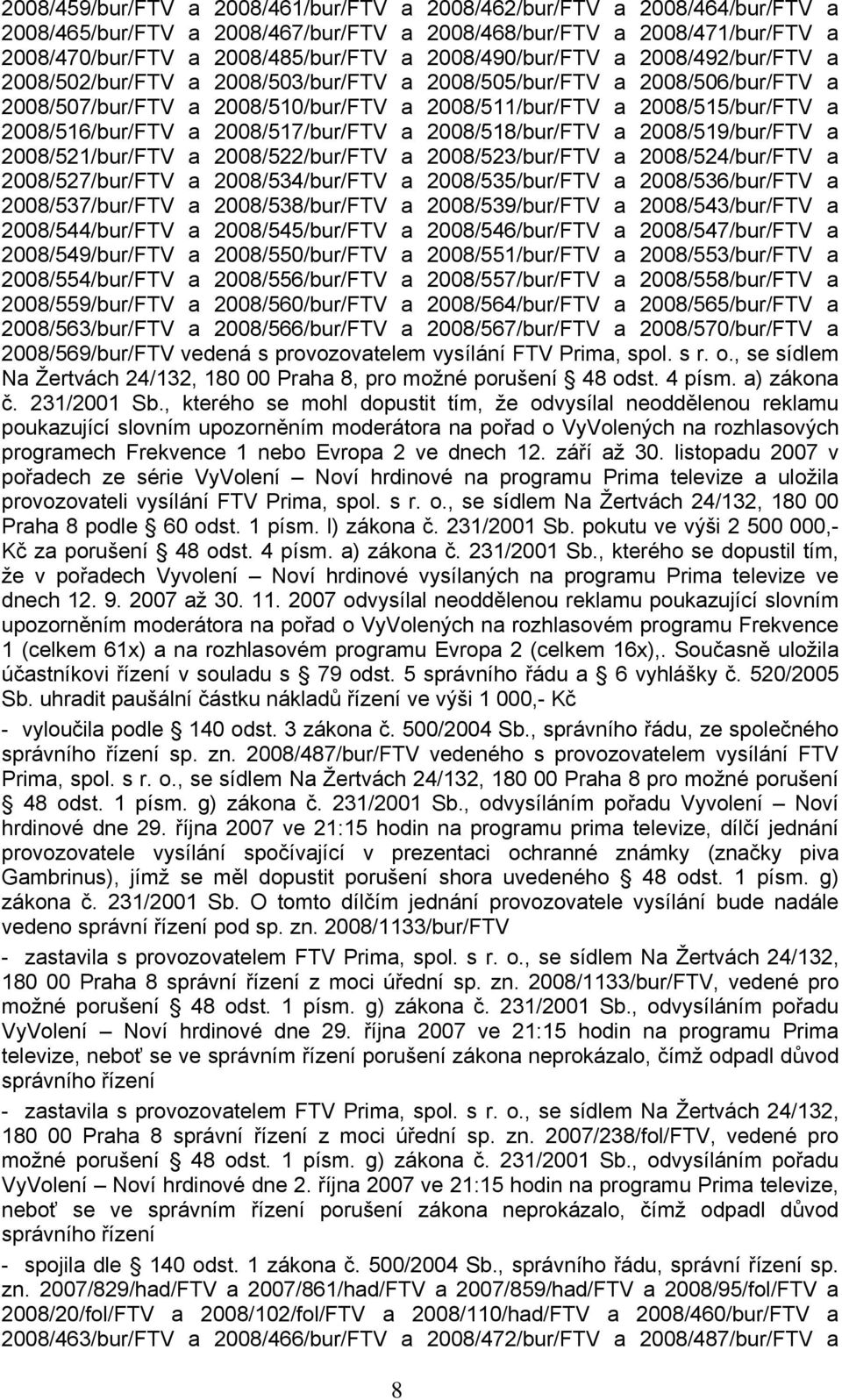 2008/516/bur/FTV a 2008/517/bur/FTV a 2008/518/bur/FTV a 2008/519/bur/FTV a 2008/521/bur/FTV a 2008/522/bur/FTV a 2008/523/bur/FTV a 2008/524/bur/FTV a 2008/527/bur/FTV a 2008/534/bur/FTV a